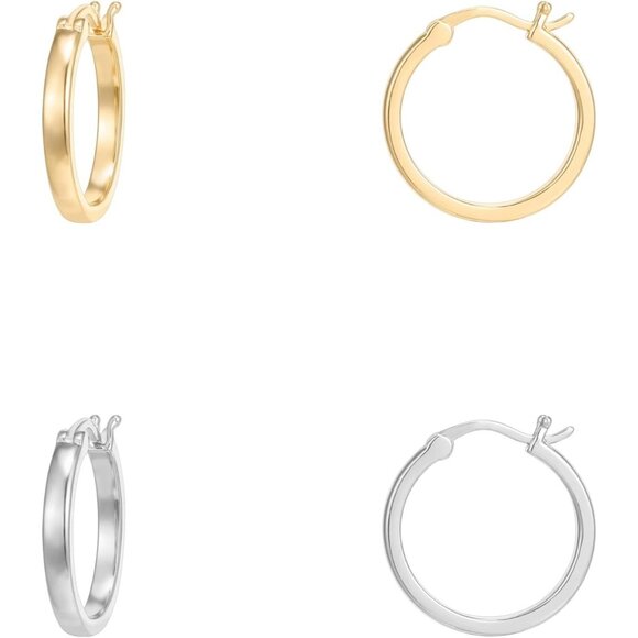 Yellow & White Gold Post Lightweight 20mm Hypoallergic Hoops Earrings for Women - Picture 1 of 6